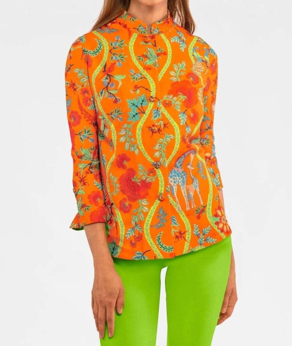 NEW GRETCHEN SCOTT forget me knot jungle symphony top in orange